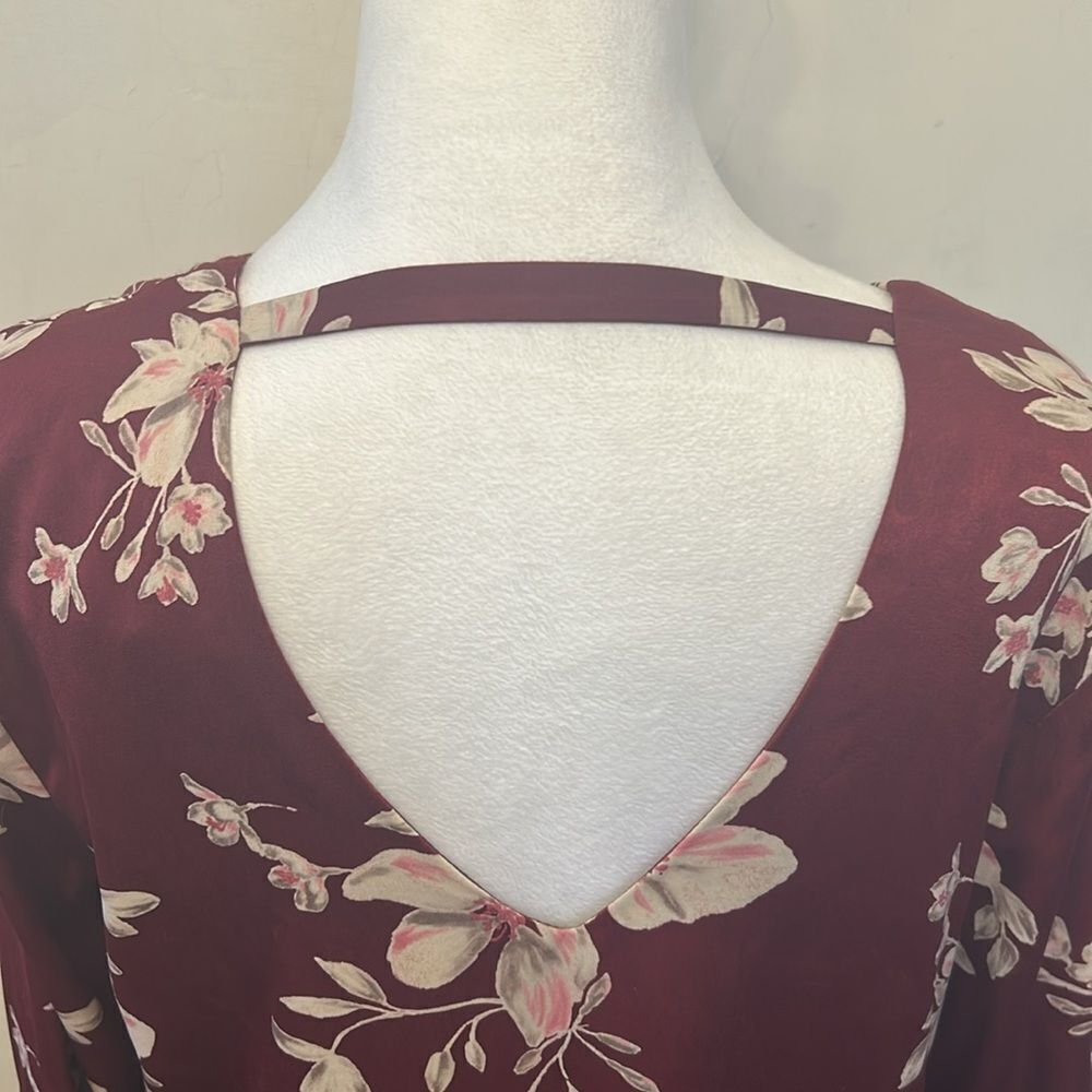 Collective Concepts Floral V-Neck Dress - Burgundy and Pink Size M New - Picture 6 of 10